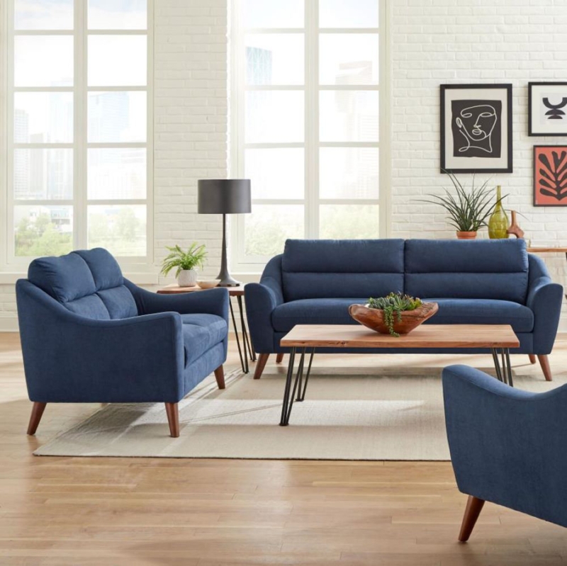 Navy Blue Mid-Century Sofa Seating Set