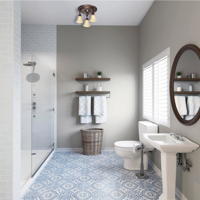 3-Light Bathroom Fan with Amber Glass Shades