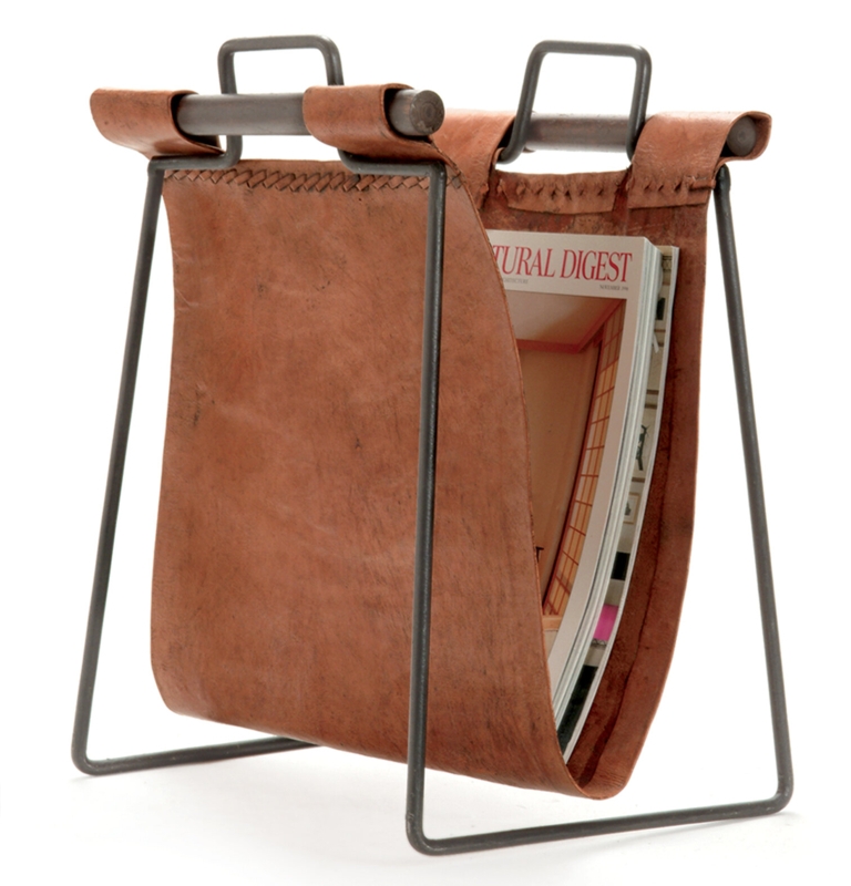 Vintage-Inspired Leather Sling Magazine Rack