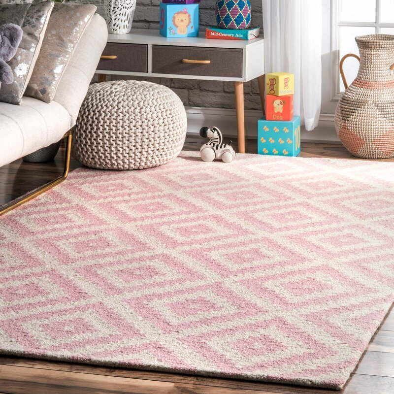 Geometric Print Rose Colored Rug