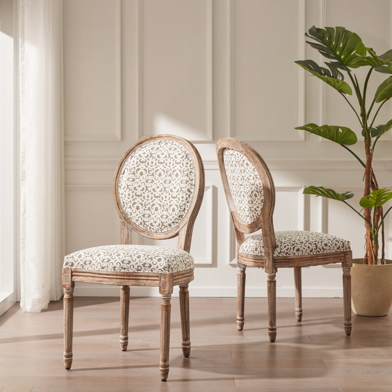 Set of 2 Upholstered Dining Chairs with Carved Wooden Frames