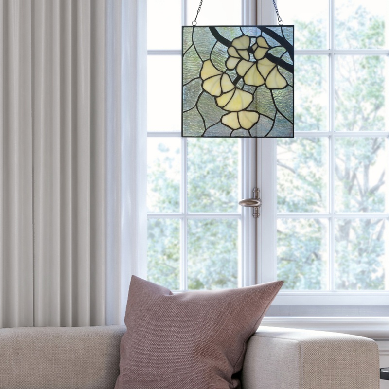 Ginkgo Leaf Stained Glass Window Panel