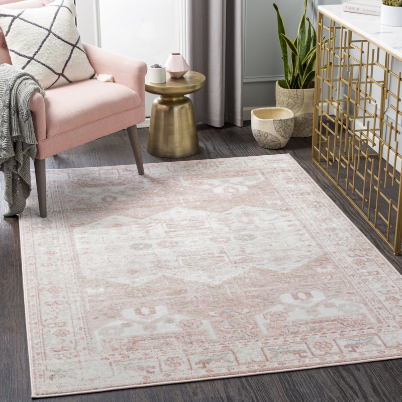 Giunta Machine Woven / Power Loomed Performance Pink/White Rug