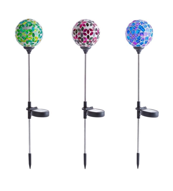 Glass Mosaic Orb 3 Piece Garden Stake Set
