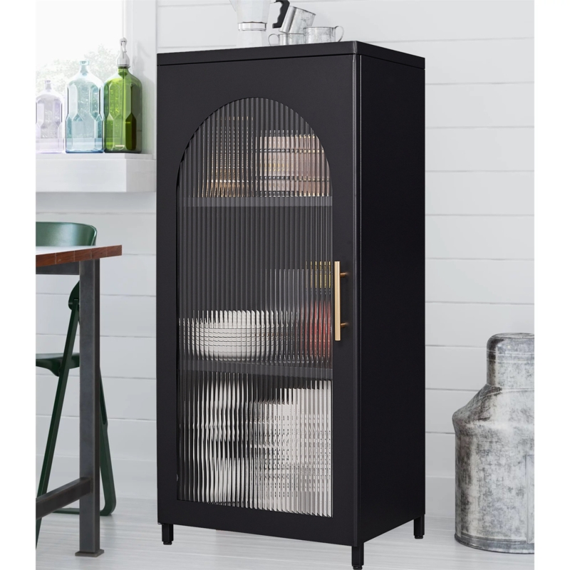 Metal Storage Cabinet with Foggy Glass Doors