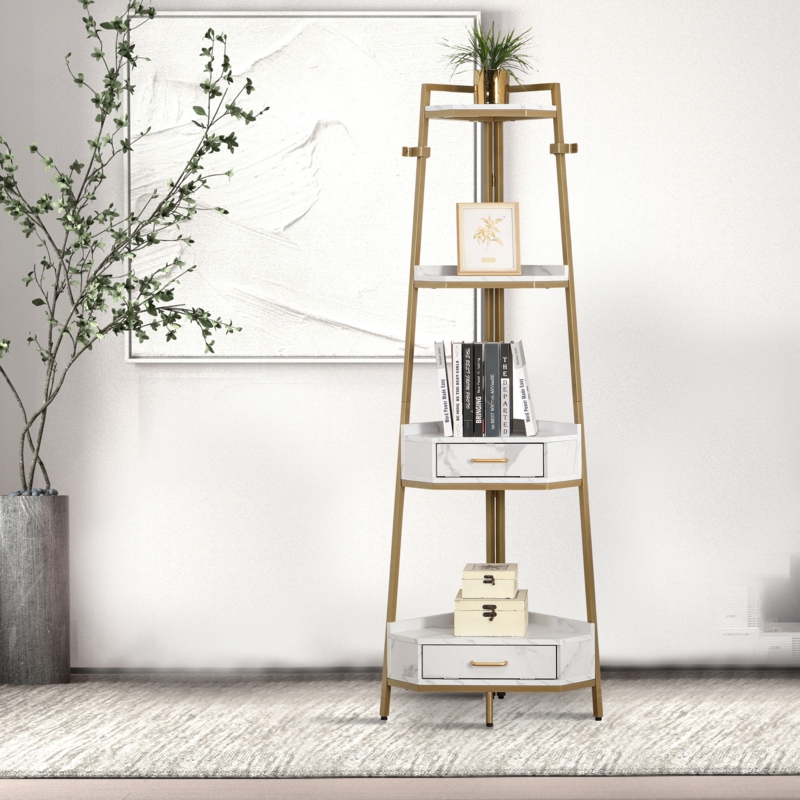 Corner Wall Shelf with Drawers