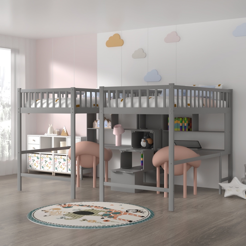 Loft Bed with Dual Desks and Storage