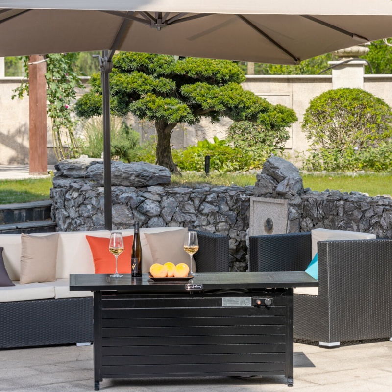 Goldstein 24'' H x 56.7'' W Steel Propane Outdoor Fire Pit Table with Lid