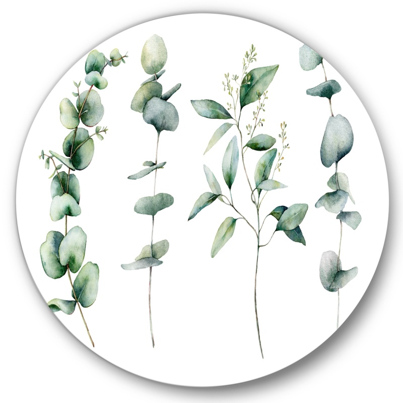 Green Eucalyptus Branches I - Unframed Painting on Metal