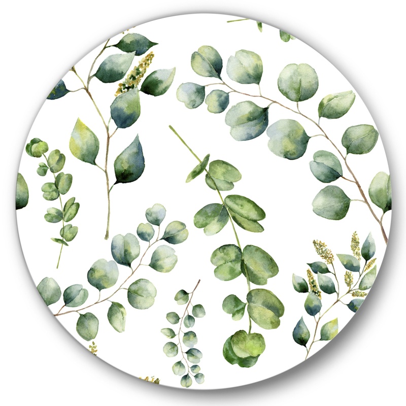 Green Eucalyptus Branches III - Unframed Painting on Metal