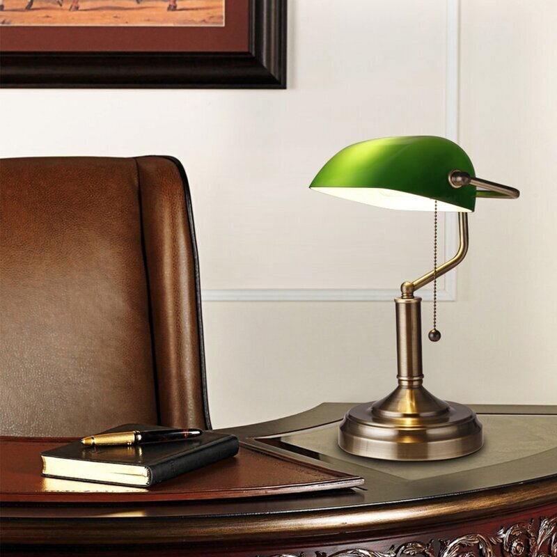 Green metal banker’s lamp