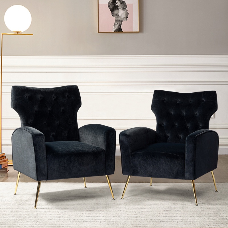 Groombridge Velvet Polyester Tufted Wingback Chair