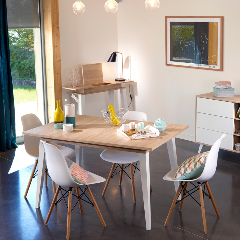 Extendable Dining Table with Retro-Style Beech Legs