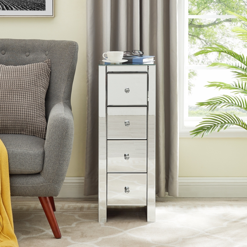 Premium Glass & Wood Nightstand with Round Handles