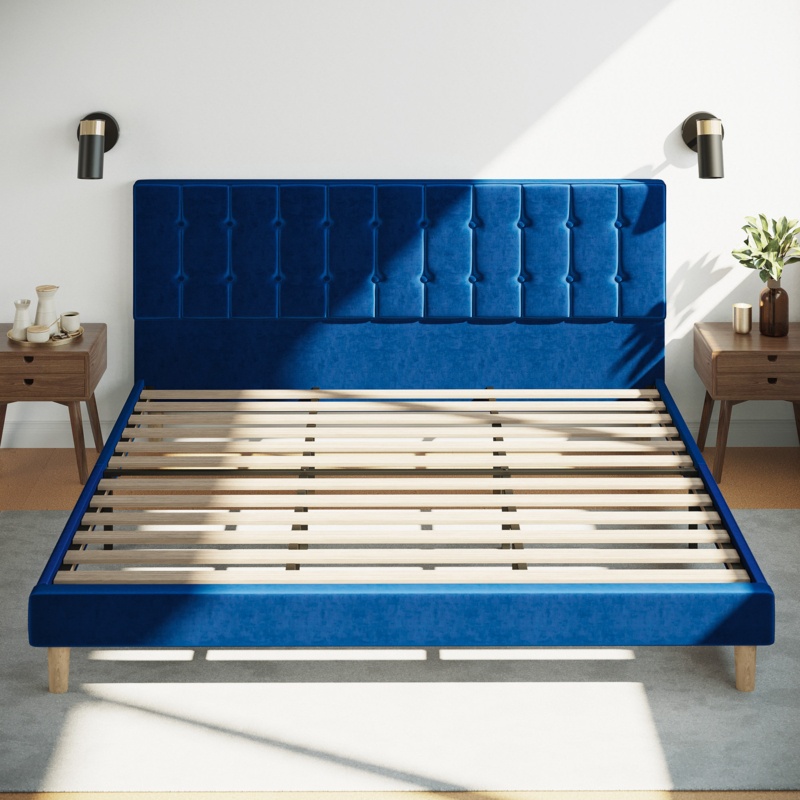 Velvet Upholstered Bed Frame with Headboard