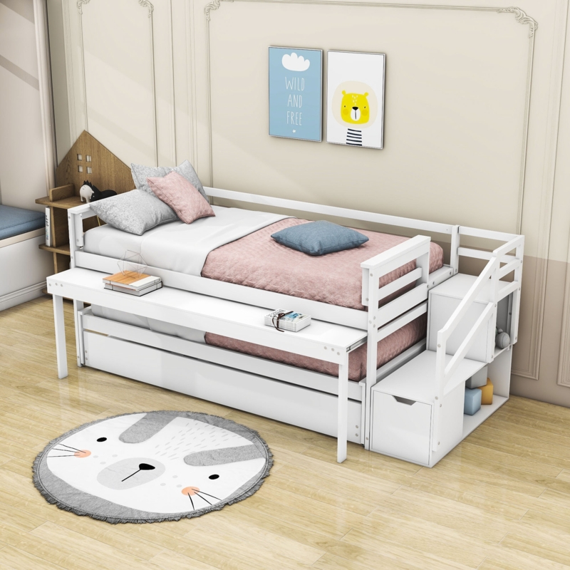 Twin Size Daybed with Retractable Shelf and Storage
