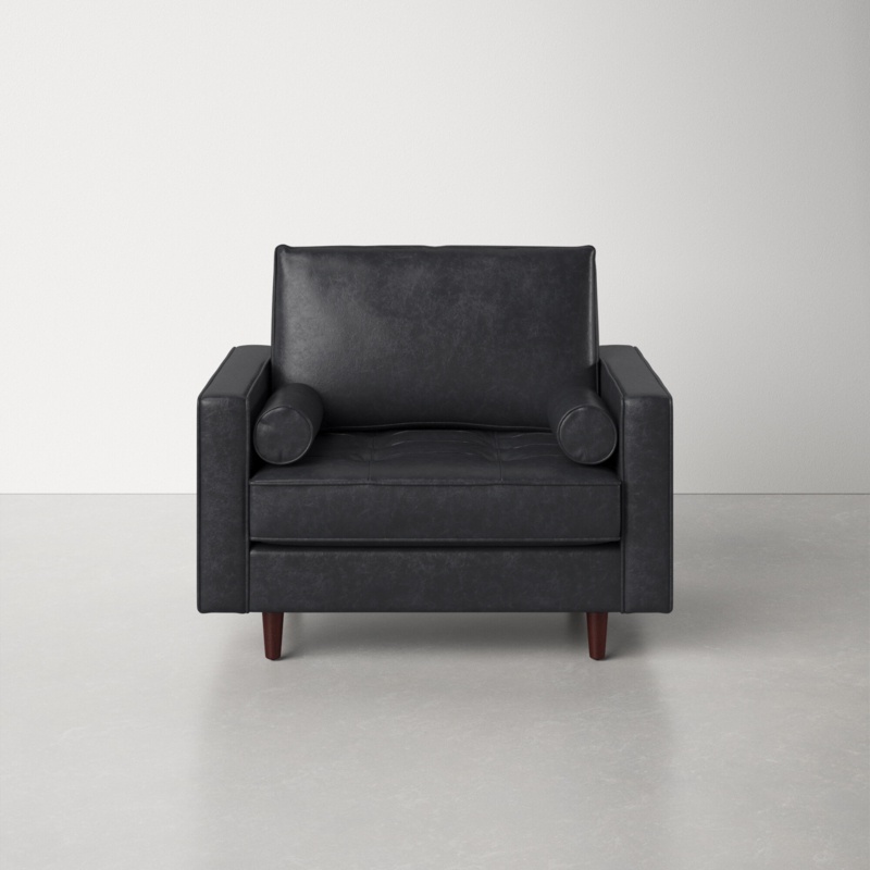 Hailee 41.5" W Tufted Genuine Leather Armchair