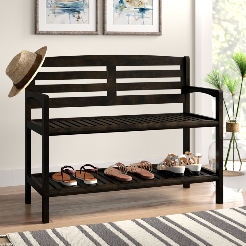 Wood Storage Bench with Seat Back and Shelf