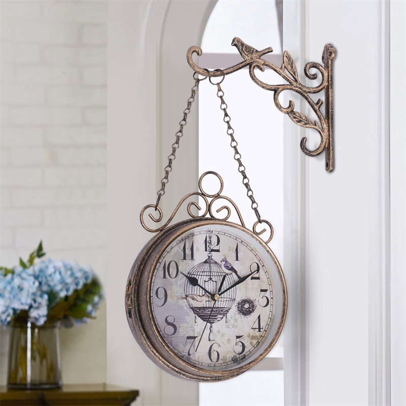 European-Style Wall-Mounted Wrought Iron Clock