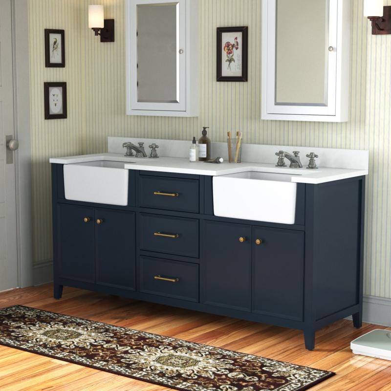 Hamman 72'' Free-standing Double Bathroom Vanity with Engineered Stone Vanity Top