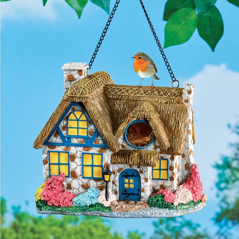 Hand-Painted Thatched 14 in x 6.5 in x 8.5 in Birdhouse