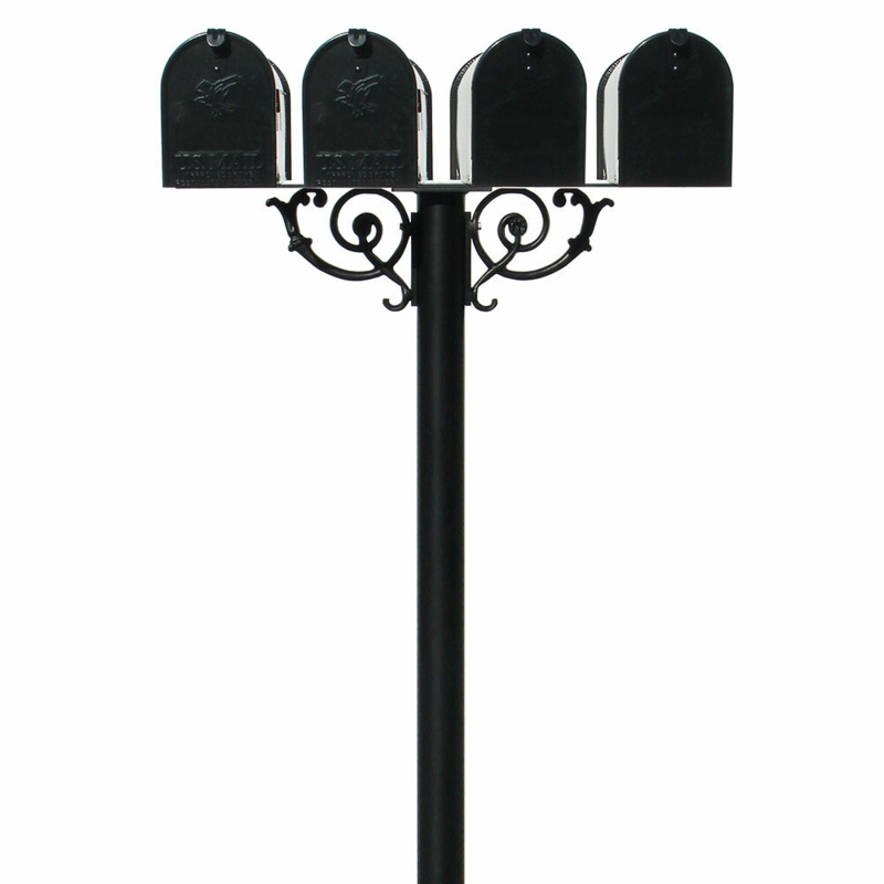 Quad Mailbox Post System with Economy Rural Mailboxes