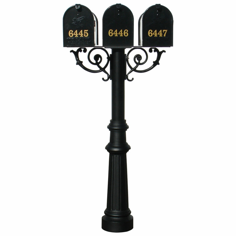 Triple Mailbox Post System with Fluted Base