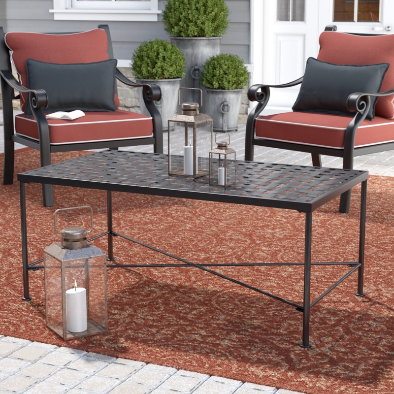 Metal and Iron Basketweave Coffee Table