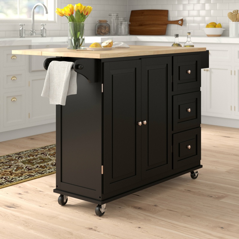 Hardiman 53.75'' Wide Rolling Kitchen Cart with Solid Wood Top