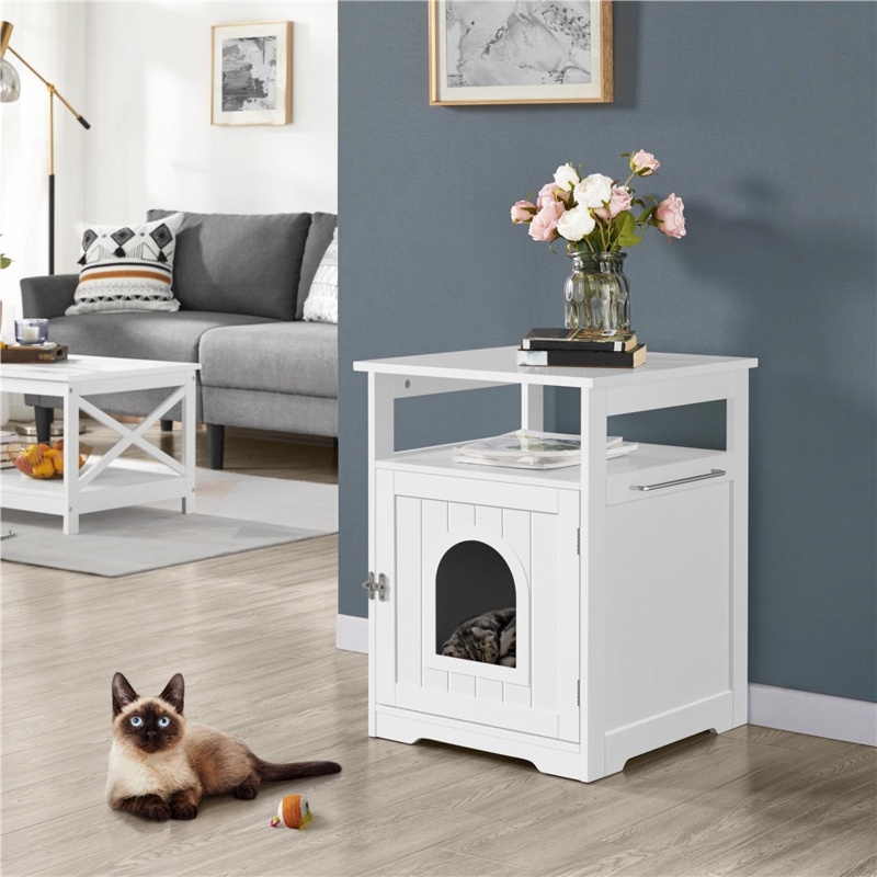Hartlyn Cat Litter Box Enclosure Lockable Wooden Pet Side Table
