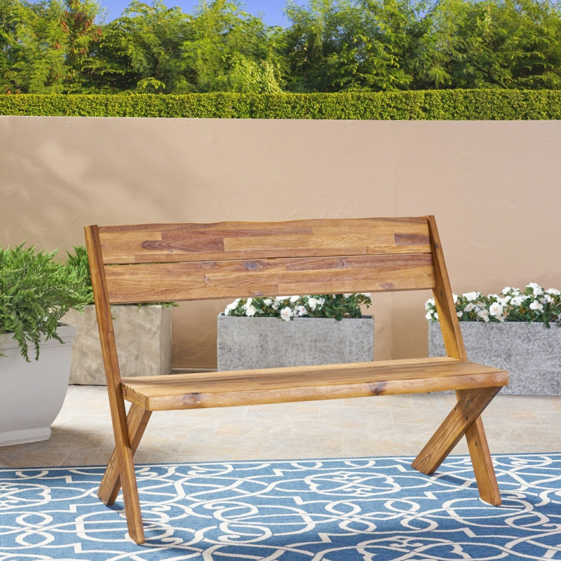 Rustic Acacia Wood Outdoor Bench