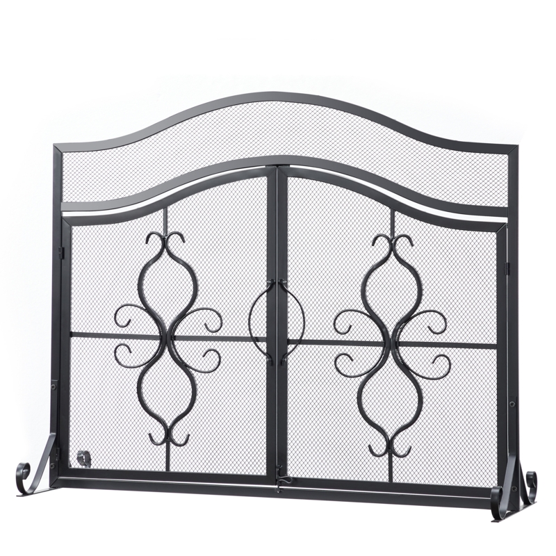 Two-Door Fireplace Screen with Geometric Touches