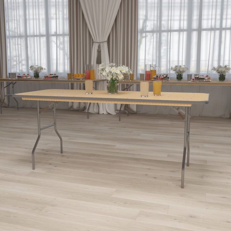 Heavy Duty Birchwood Folding Table with Metal Edges & Corner Guards