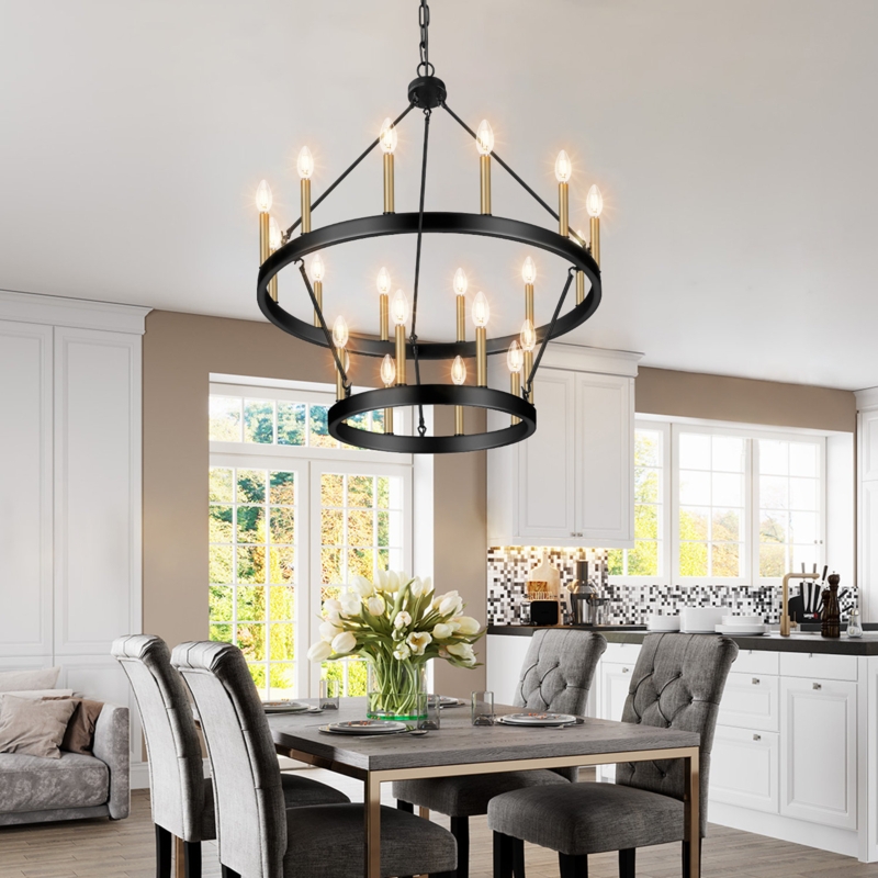 Two-Tier Dimmable Wagon Wheel Chandelier