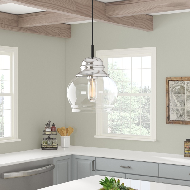 Hendina 1 - Light Single Dome Pendant with Glass Accents
