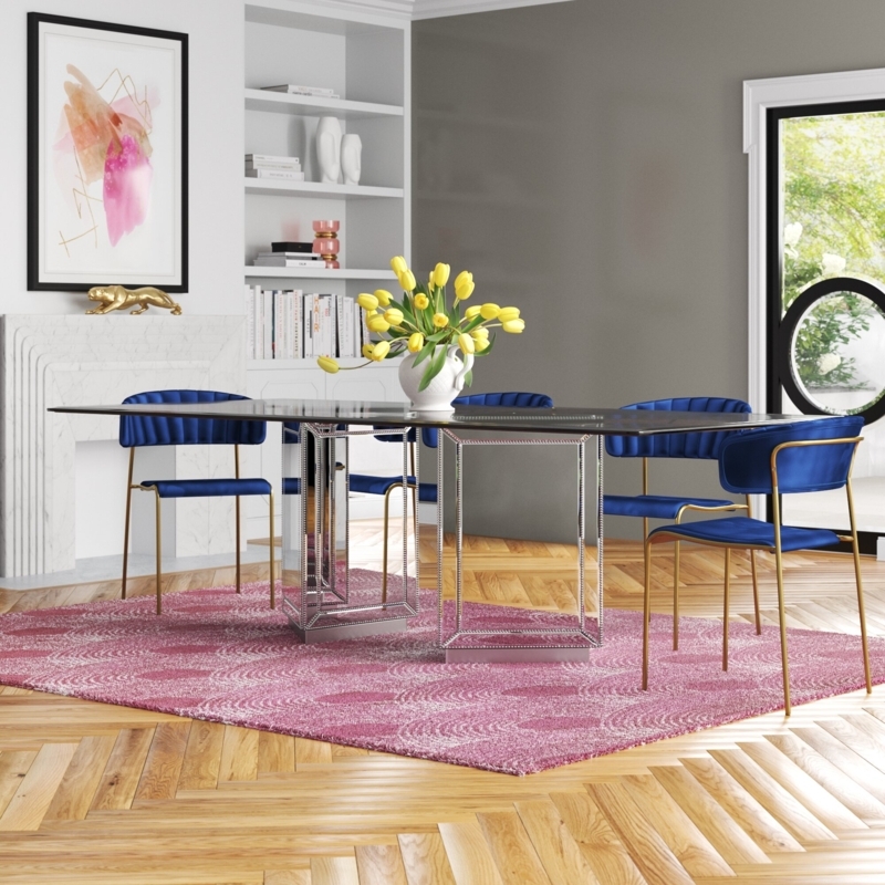 Mirrored Pedestal Dining Table with Glass Top