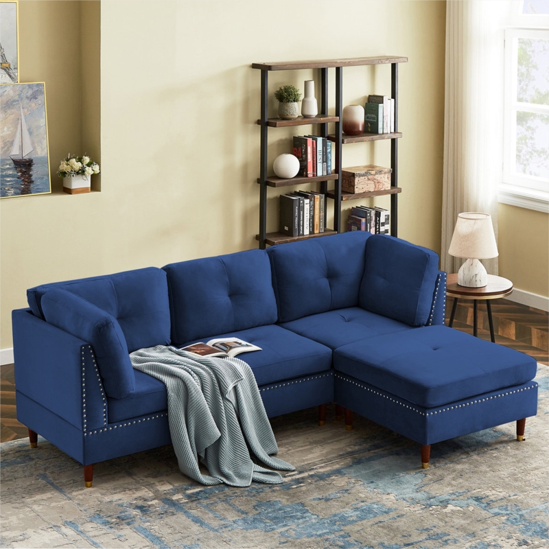 Velvet Sofa and Chaise with Ottoman
