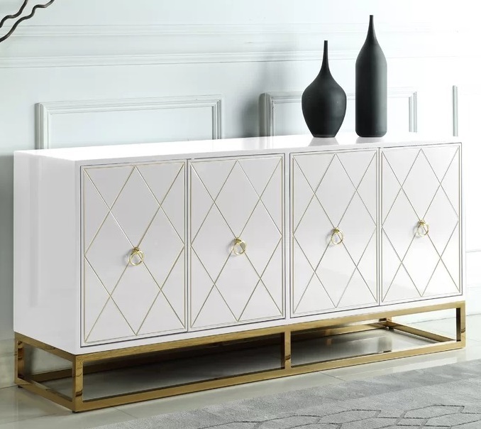 High gloss geometric white and gold buffet
