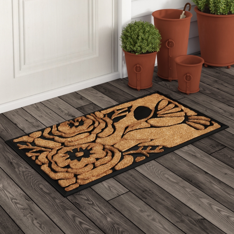 Rectangular Natural Coir Door Mat with Hummingbird Design