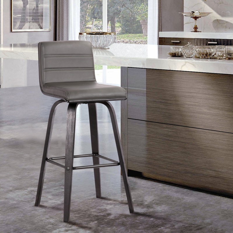Swivel Stool with Wood Back and Faux Leather Upholstery