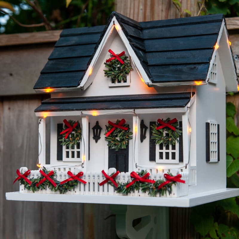 Holiday Offering Holiday House with LED Lights 11.75 in x 11.5 in x 10 in Birdhouse