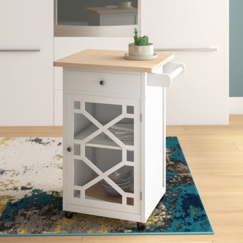 Kitchen Cart with Glass Door and Storage Drawer