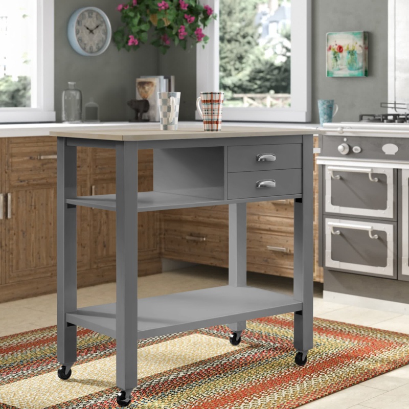 Hukill 38'' Wide Rolling Kitchen Cart with Solid Wood Top