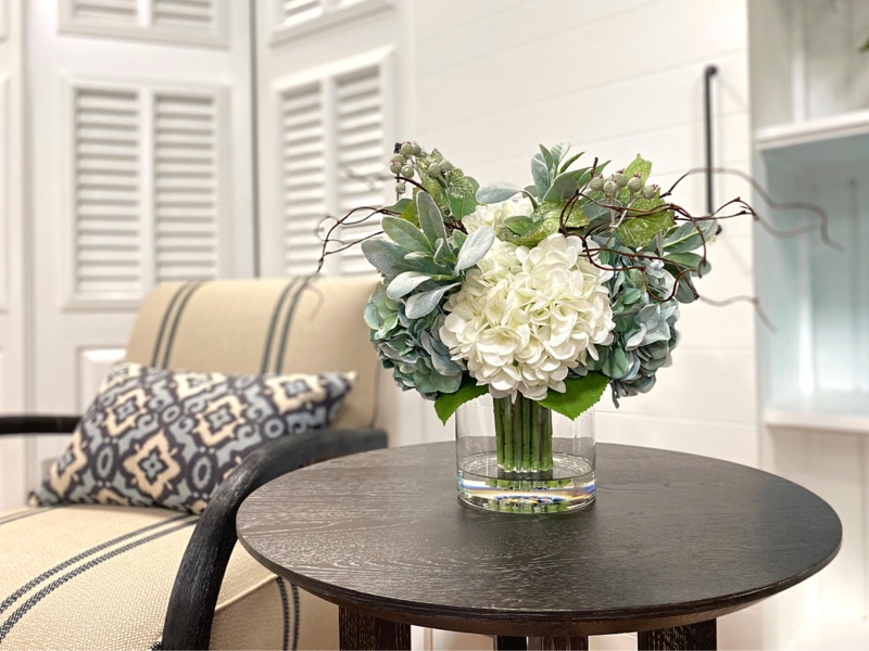 Hydrangeas Floral Arrangement in Glass Vase