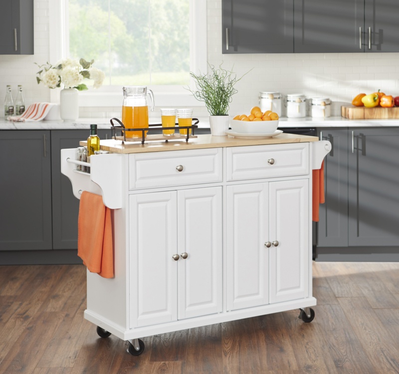 Idlewild 52'' Wide Rolling Kitchen Cart with Solid Wood Top