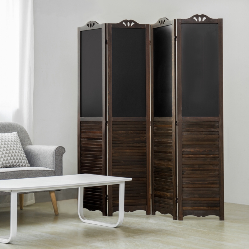 Rustic 4-Panel Wood Louvered Room Divider