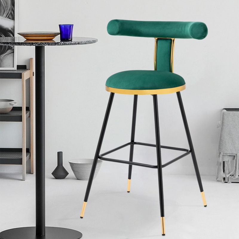 Velvet Bar Stool with Gold Metal Legs