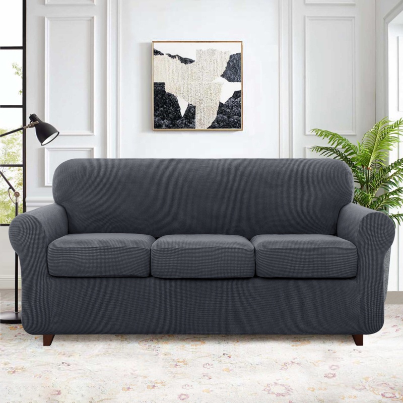 Textured Grid 4-Piece Sofa Slipcover