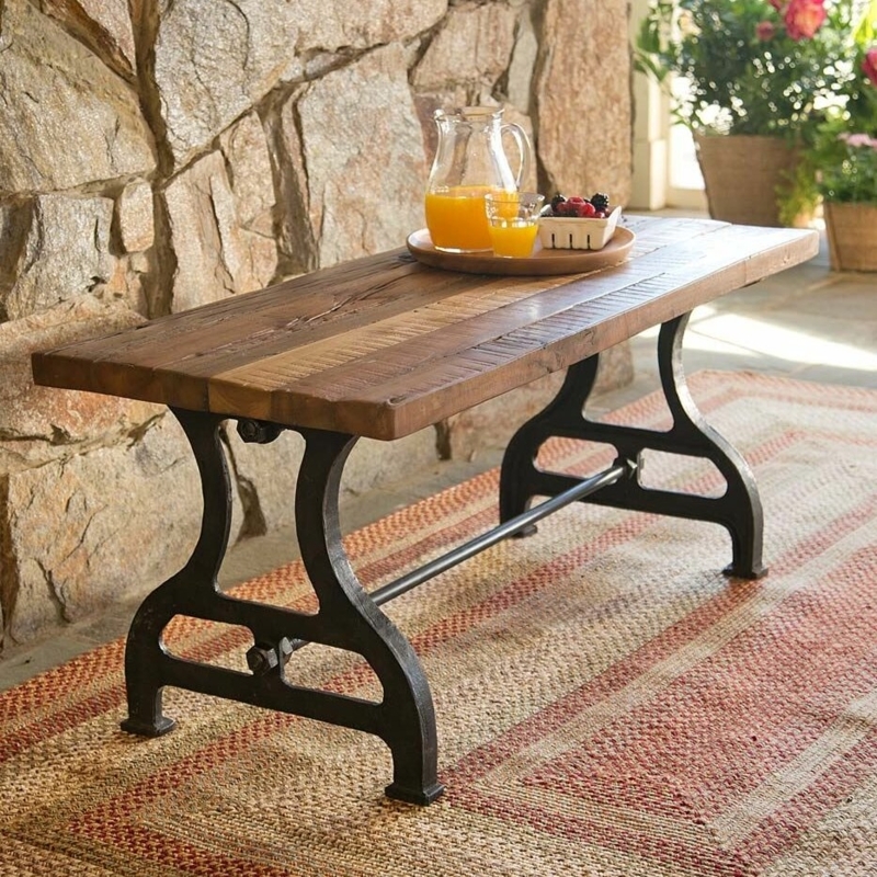 Reclaimed Wood and Iron Outdoor Bench