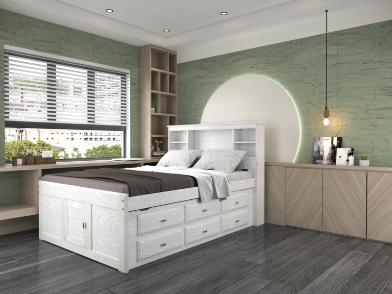 Iron Acton Full 6 Drawer Solid Wood Platforms Bed with Bookcase by Viv + Rae™